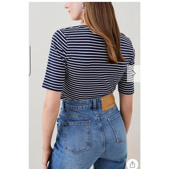 Karen Mullen Cotton Striped Scoop Neck Tee Shirt US 10 - Picture 4 of 9
